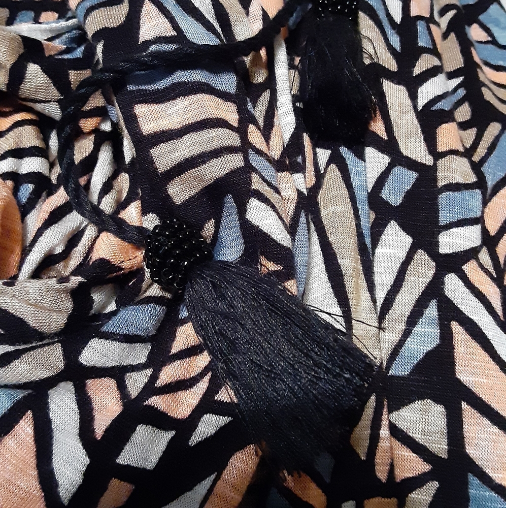 Lucky Brand Tassel Blouson Geometric Print Dress - Picture 12 of 12